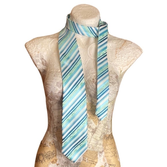 MEN'S ST. PATRICK TIE turquoise floral weave stripe retro look - Picture 1 of 4